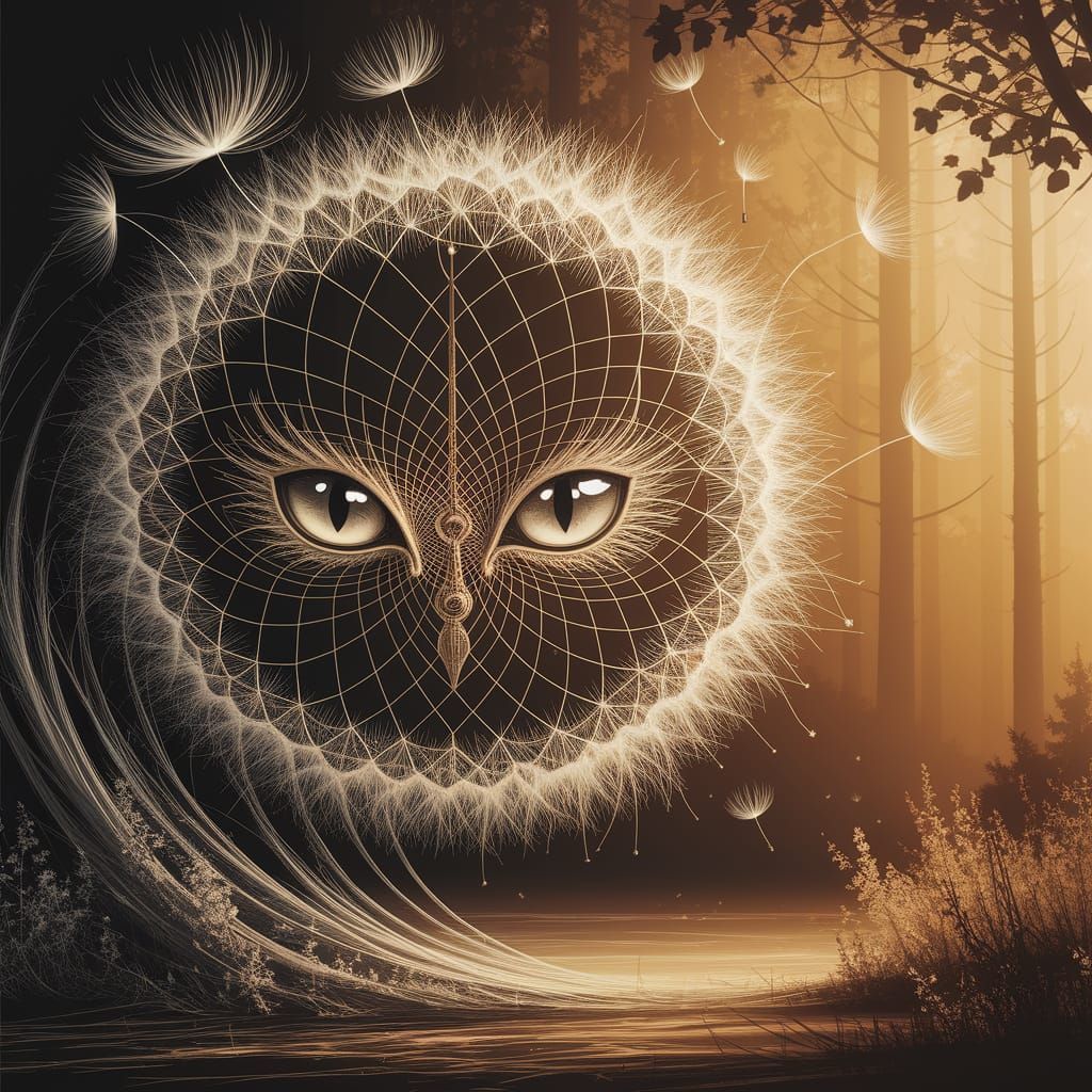 Ephemeral Clock with Cat Eyes in Amber Forest