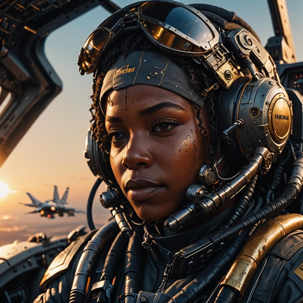 Jet Fighter Pilot at Dusk in Golden Light