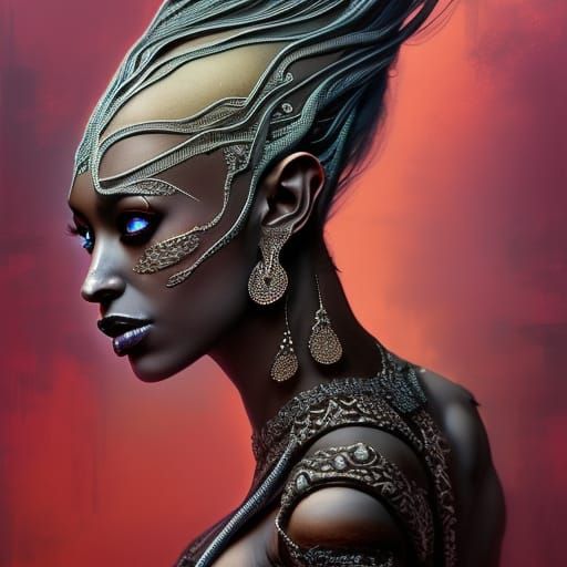 Elaborate Dark Elf Woman Portrait in Fantasy Art Style