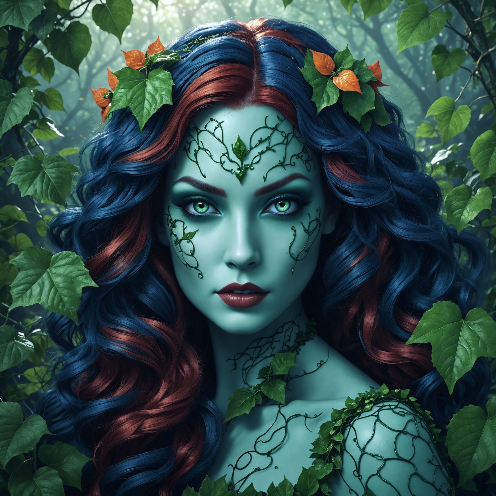 Poison Ivy Selfie in Detailed Fantasy Art Style