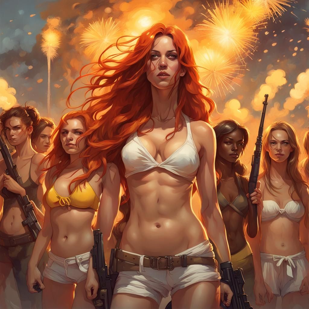 Beautiful Woman in War Zone: Hyperdetailed Concept Art
