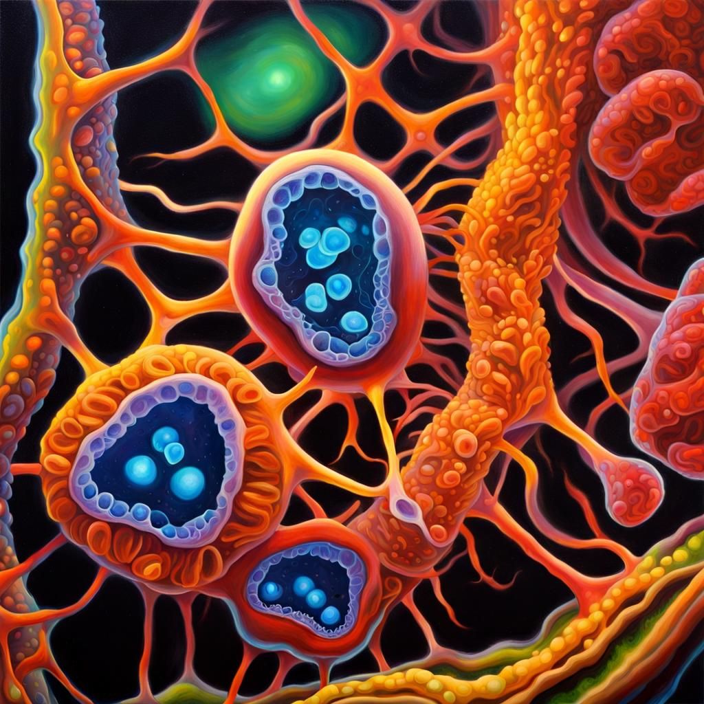 Bioluminescent Microscopic Organism Close-Up: An Oil Paintin...