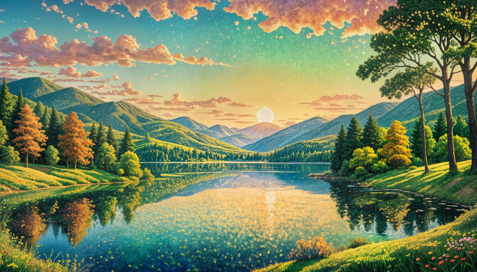 Detailed Pointillist Landscape Painting