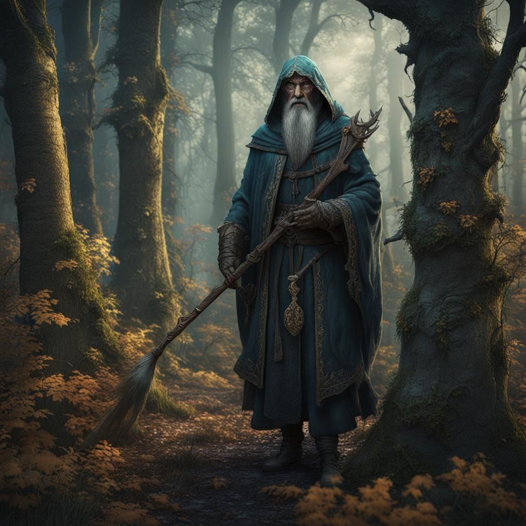 Old Russian Crone in Wild Woods: Detailed Matte Painting