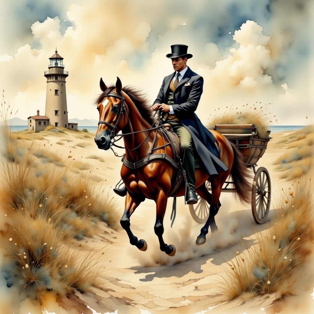 Vintage Carriage Ride Through Dunes as Painterly Art