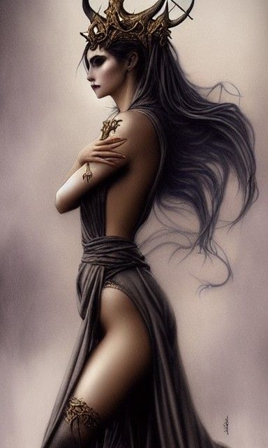 Sensual Satanic Queen with Flowing Hair, Digital Art