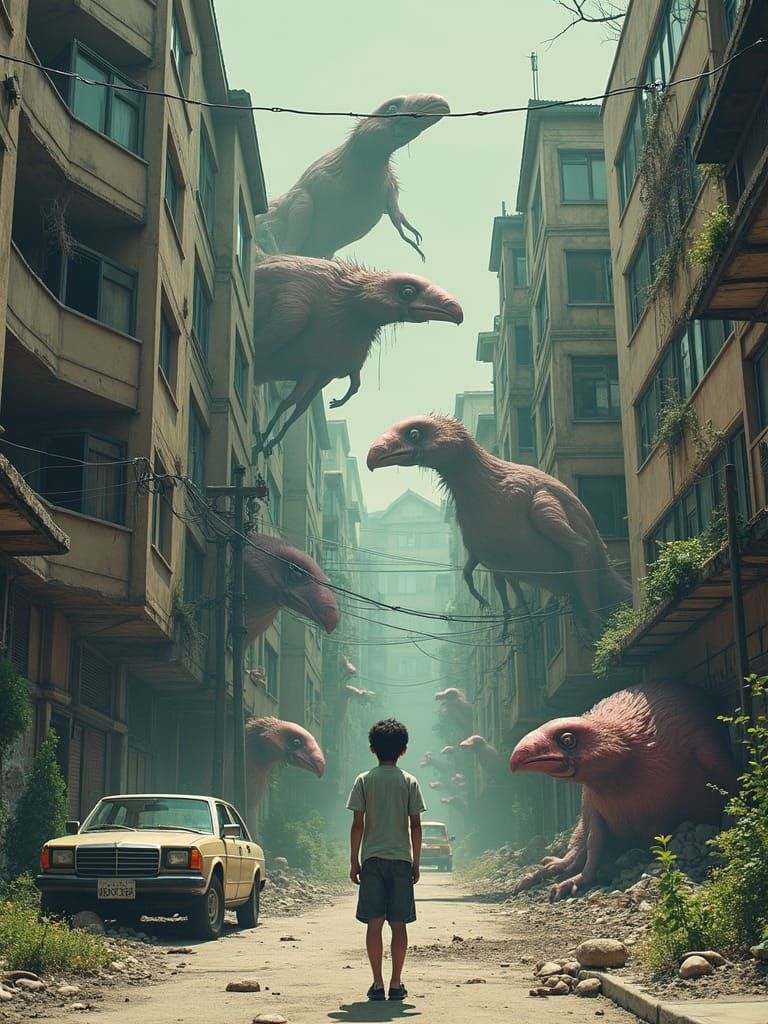 Surreal Dystopian Streetscape with Mutated Platypuses