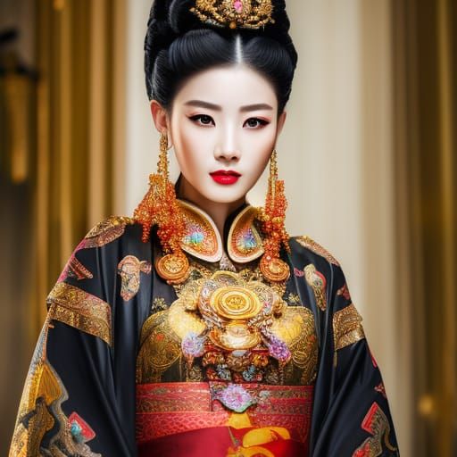 Chinese Empress on Golden Throne in Ornate Palace