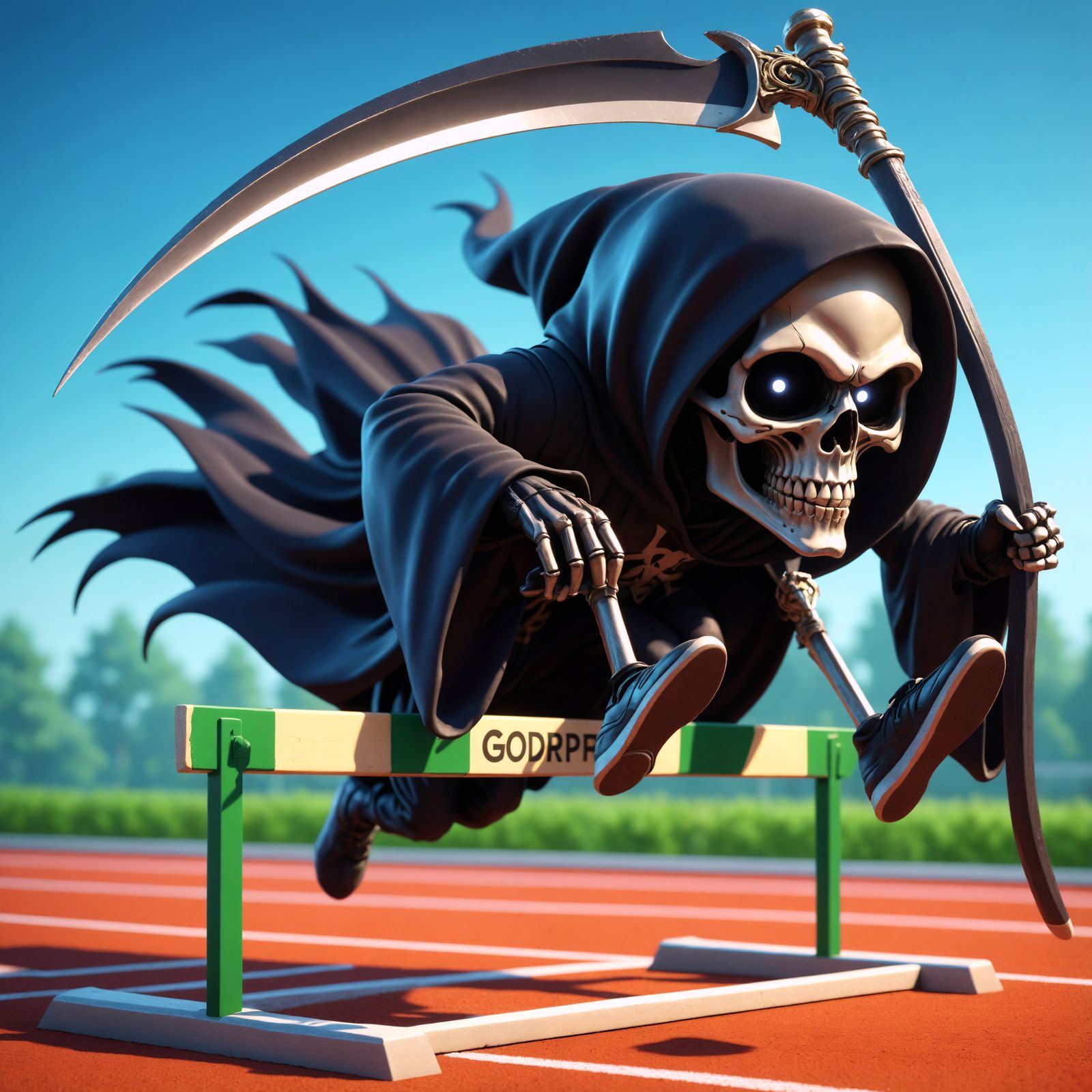 Grim Reaper as Olympian Athlete in CGI Style