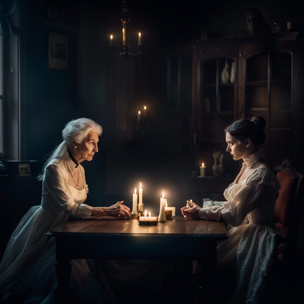 Victorian Ghost Reaching for an Old Woman