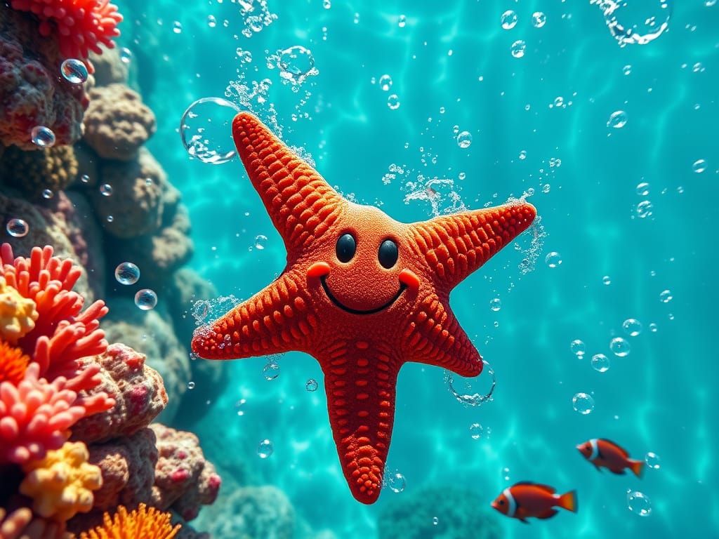 Smiling Red Sea Star in a Colorful Coral Reef