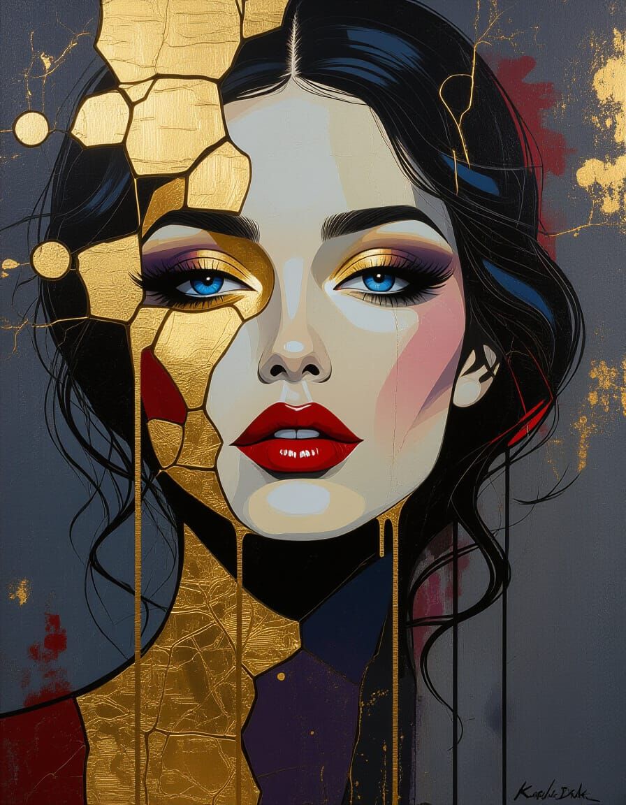 Golden Woman's Face in Surreal Style