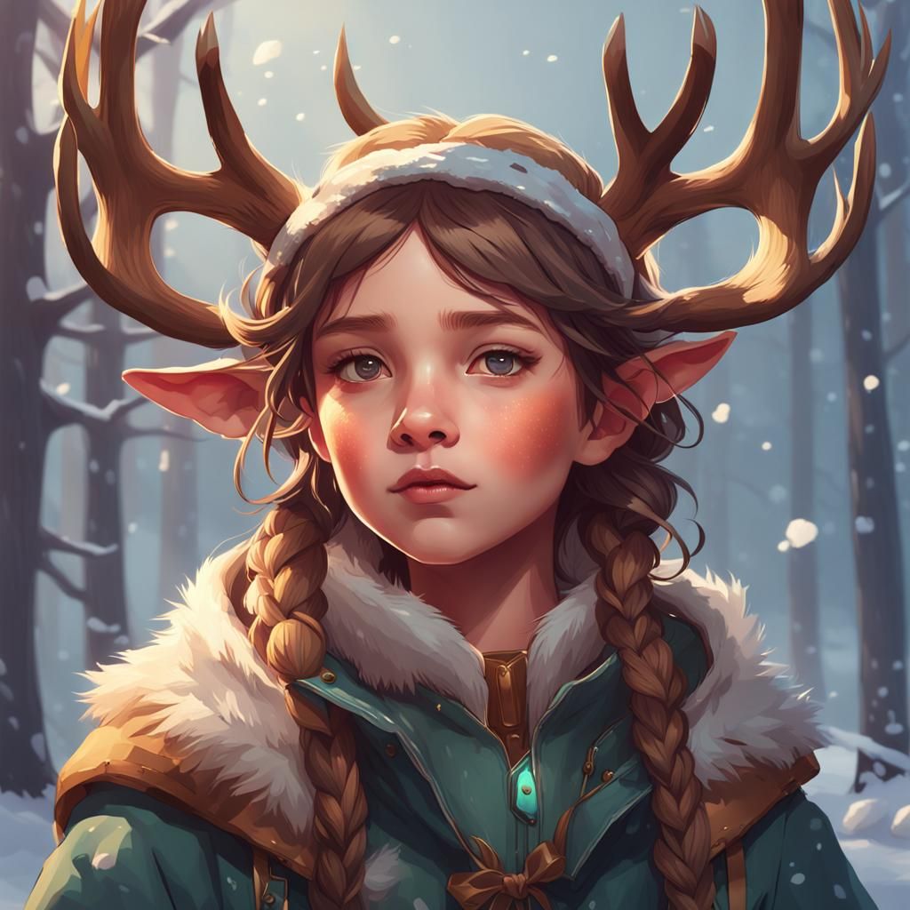 Deer Girl Portrait in Detailed Fantasy Style
