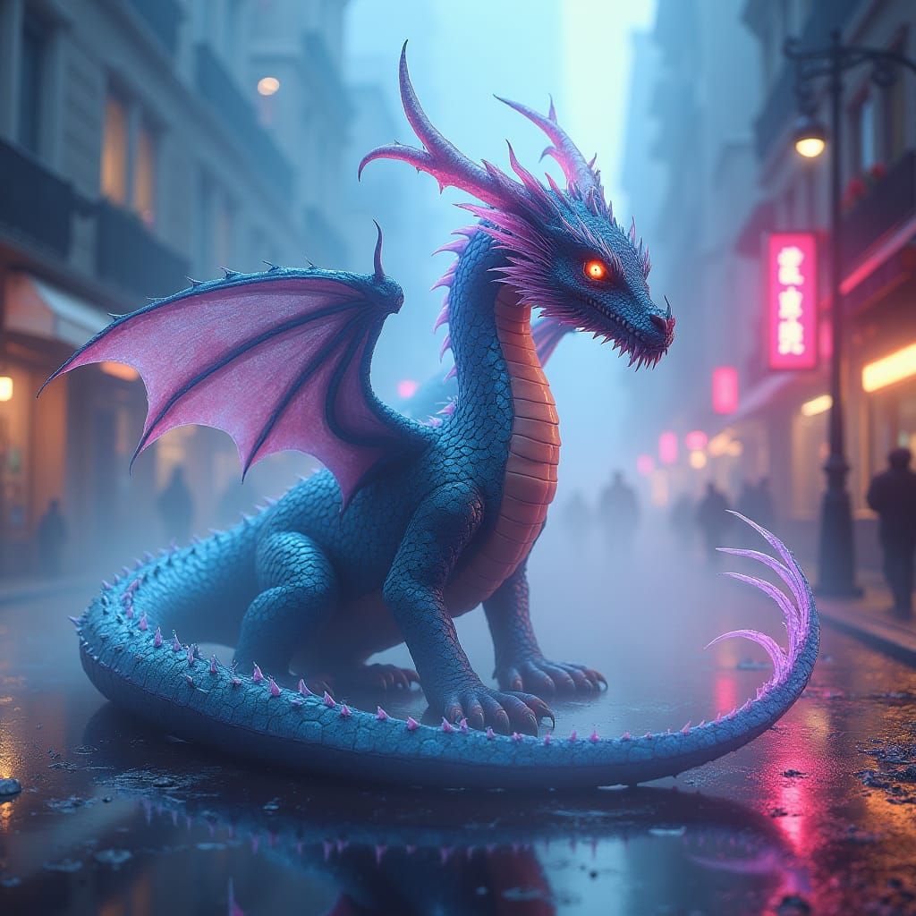 Cyberpunk Dragon in Neon Cityscape