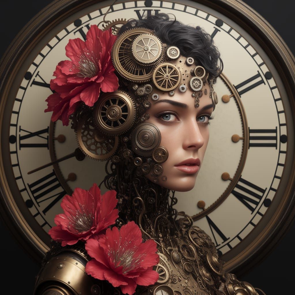 Steampunk Goddess with Clockwork Flowers