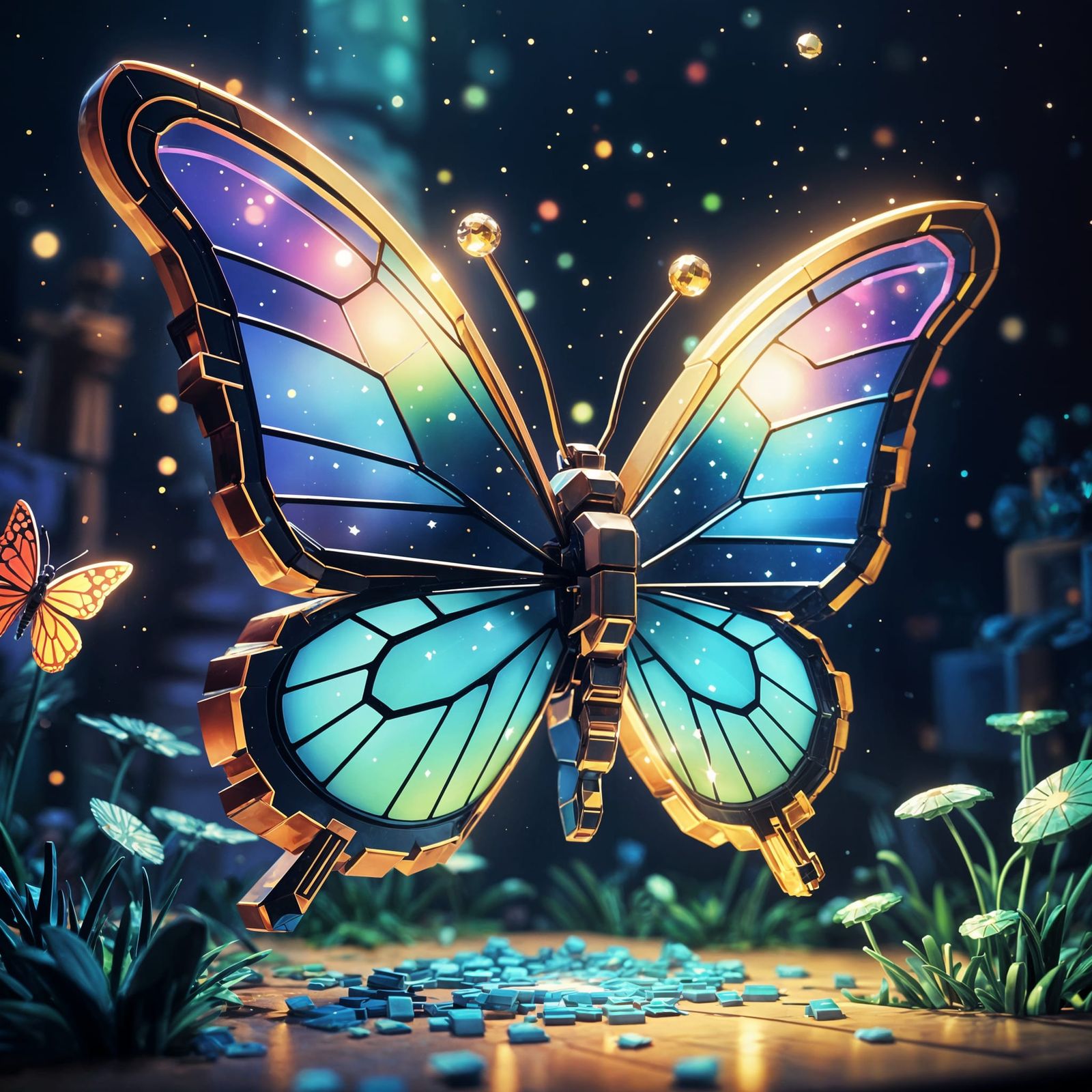 Voxel Art Butterfly in a Whimsical Light