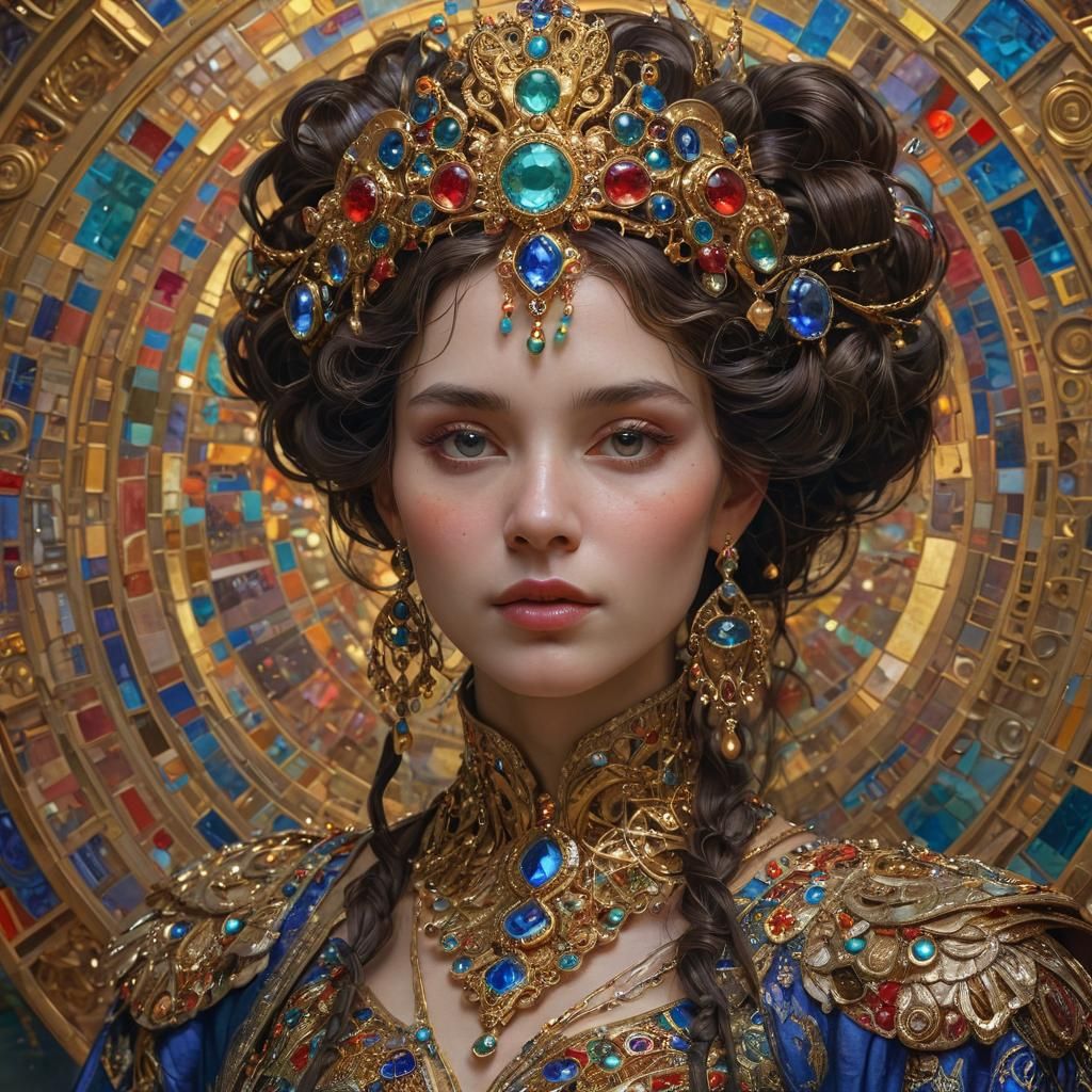 Regal Queen Portrait in Symbolist Art Nouveau Style