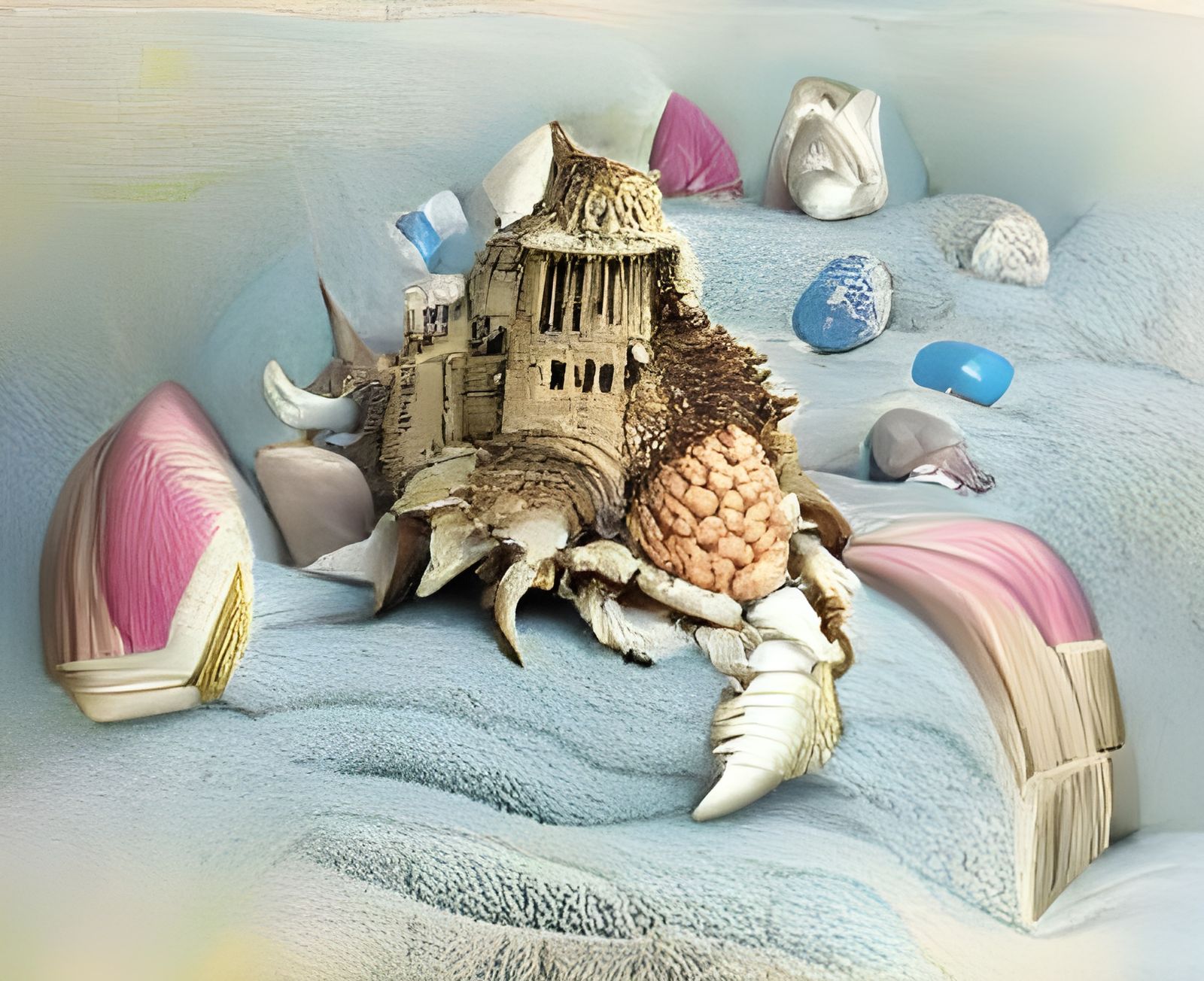 Hermit Crab King in Seashell Castle, Detailed Fantasy
