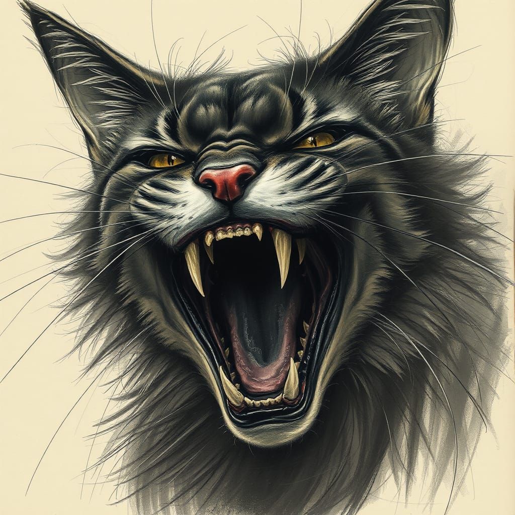 Vicious Wild Cat Portrait in Horror Style