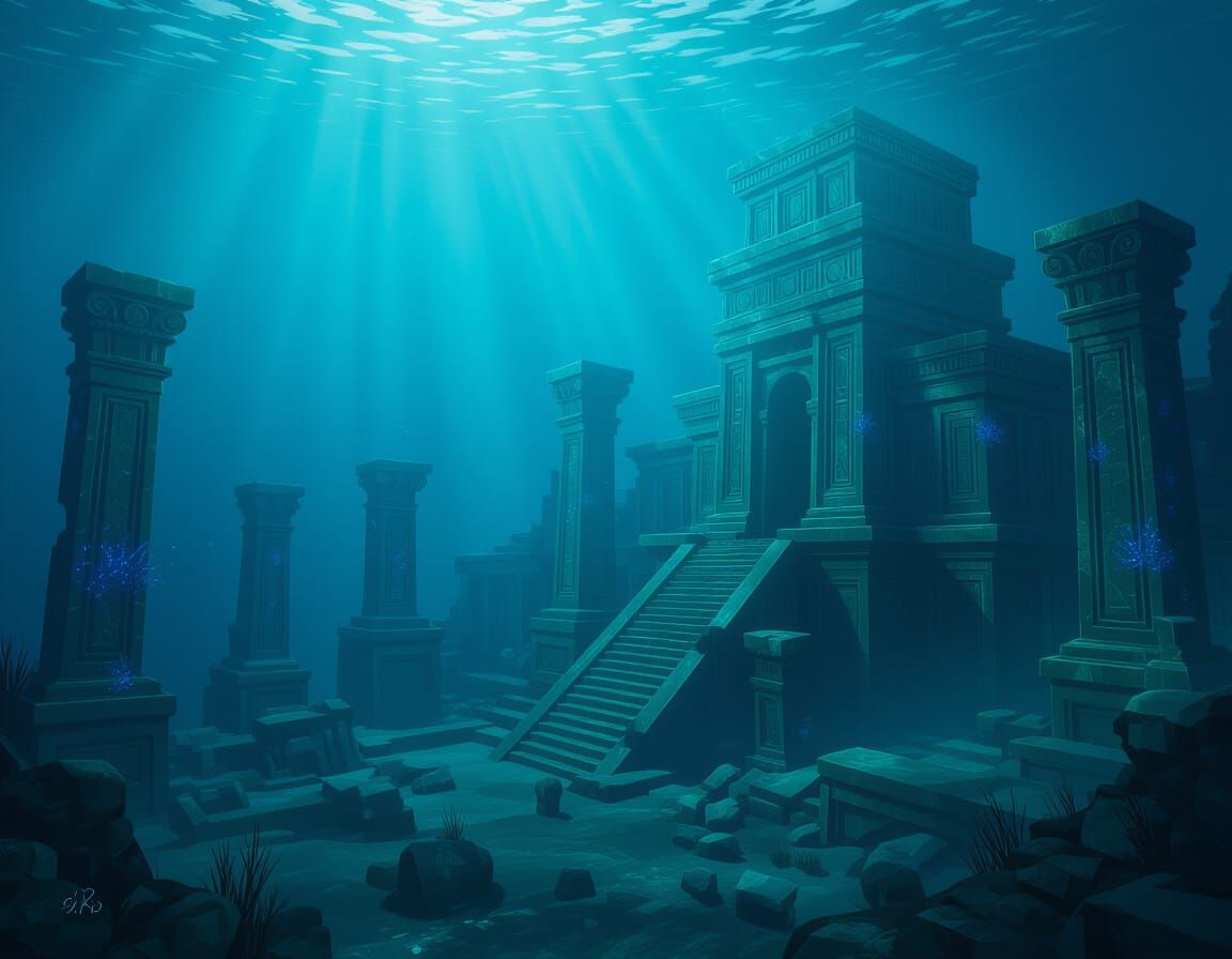 Submerged Atlantis City in Deep Fantastical Colors