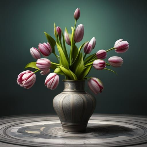 Tulips in Vase: Detailed Matte Painting
