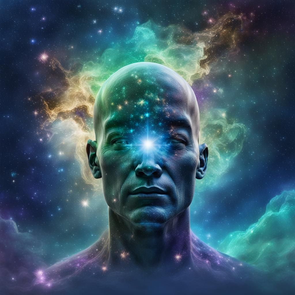 Ethereal Being of Stars in Cosmic Double Exposure