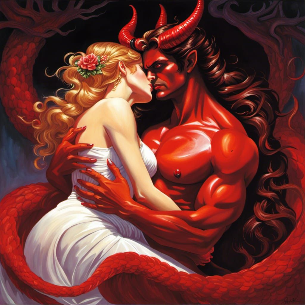 Red Demon and Girl: Sensual Encounter