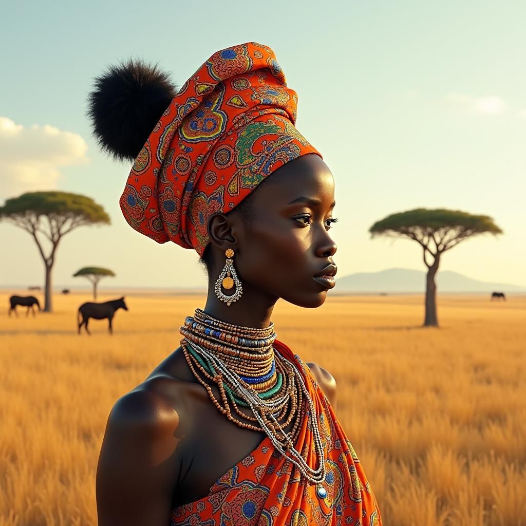 Kenyan Woman in Traditional Dress, Hyperrealistic Rendering