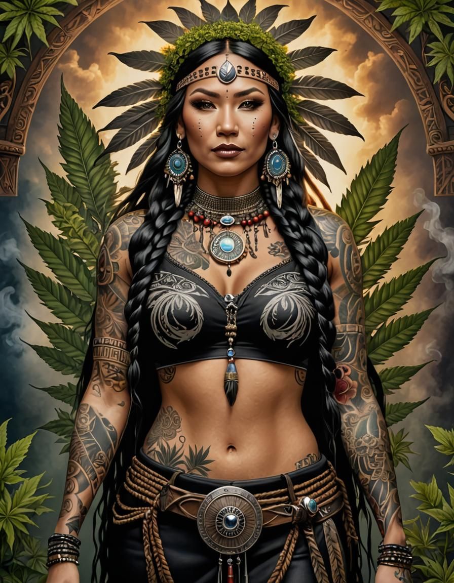 Marijuana Goddess: Hyperrealistic Native American Portrait
