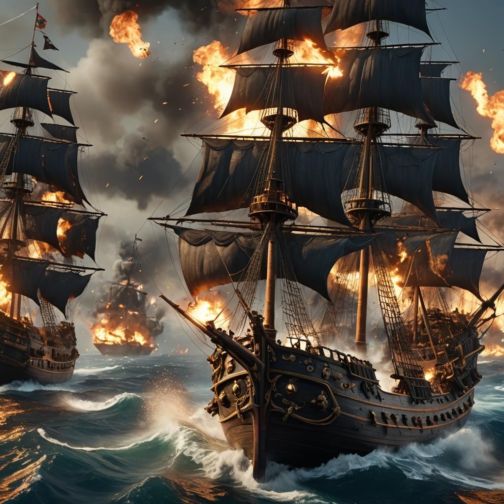 Epic Pirate Ship Battle with Explosions in 3D