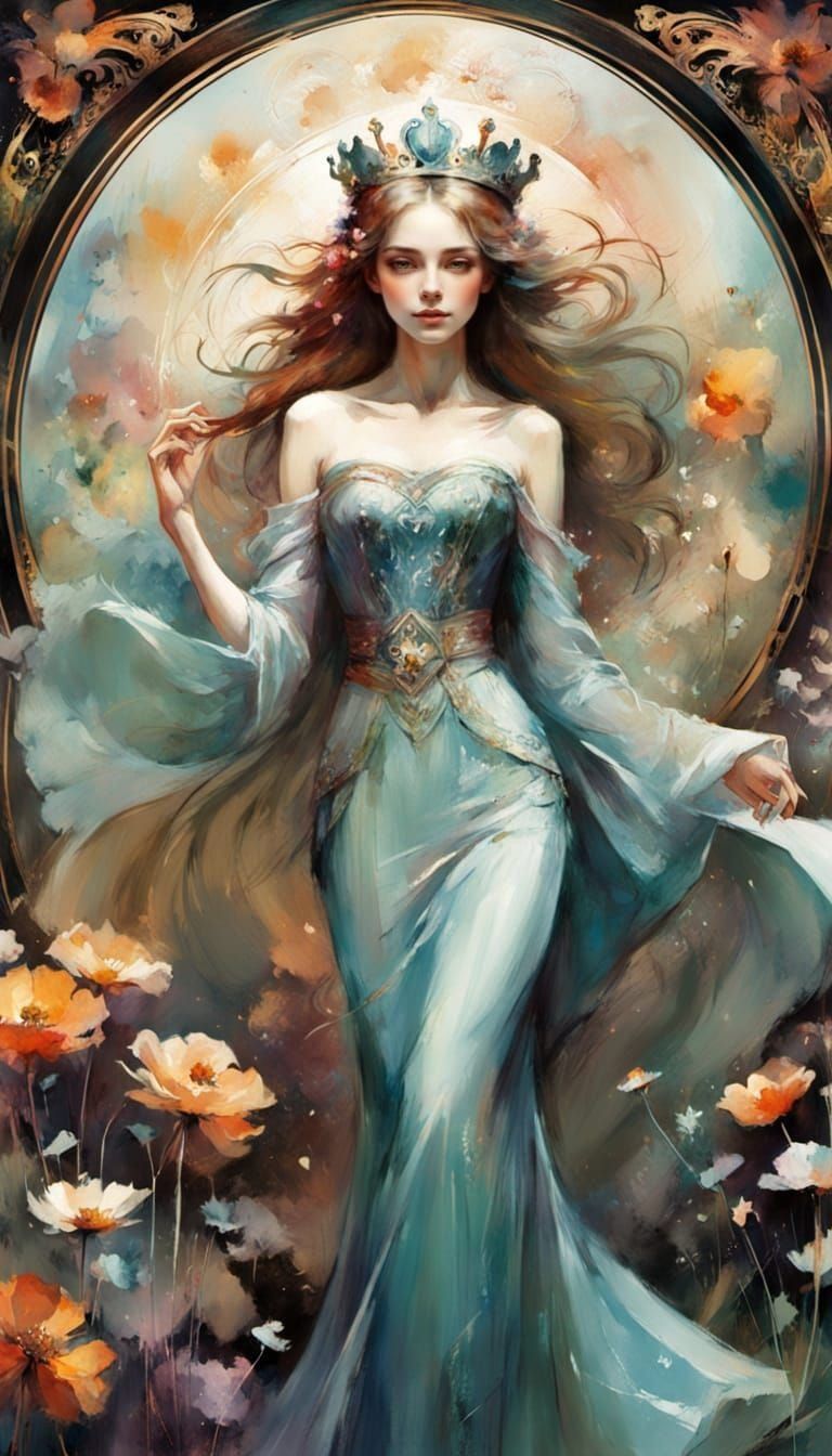 Whimsical Watercolor Princess in Sunlit Meadow