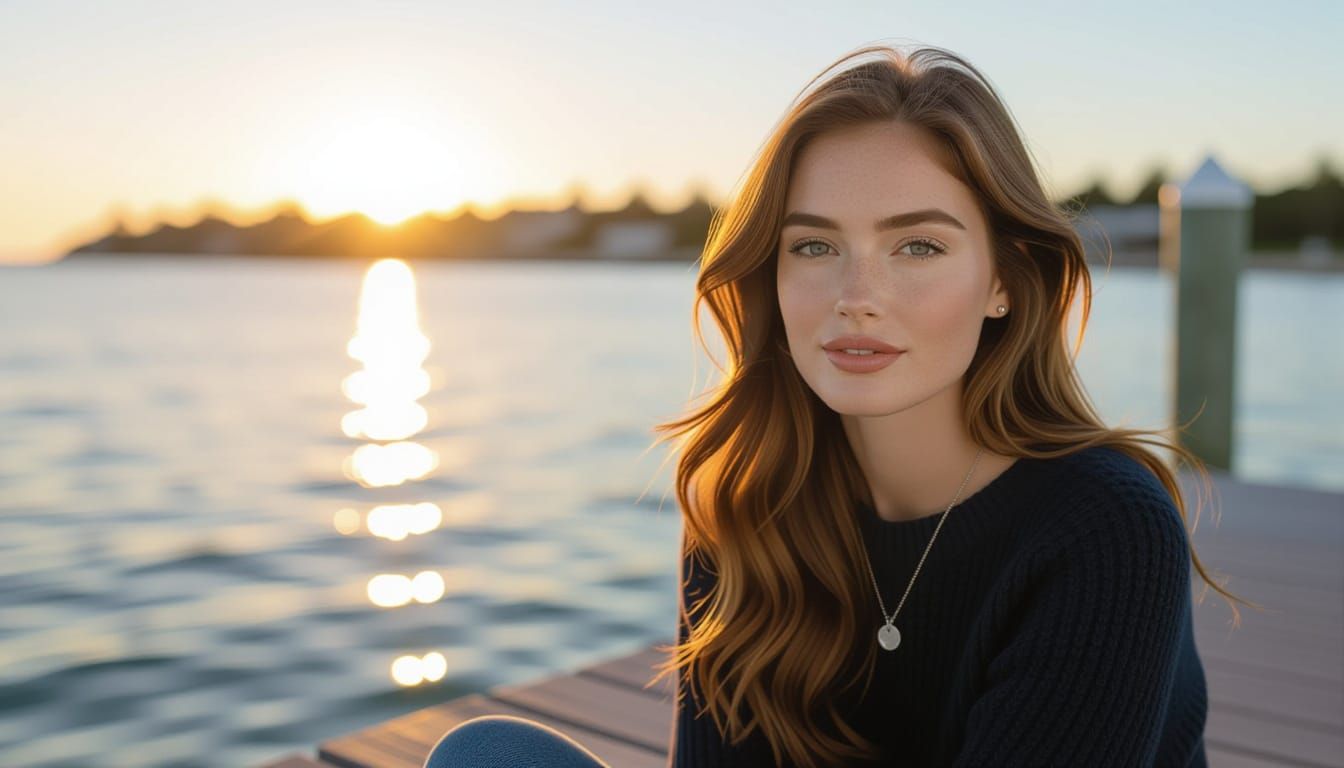 Serene Woman on Dock at Sunset