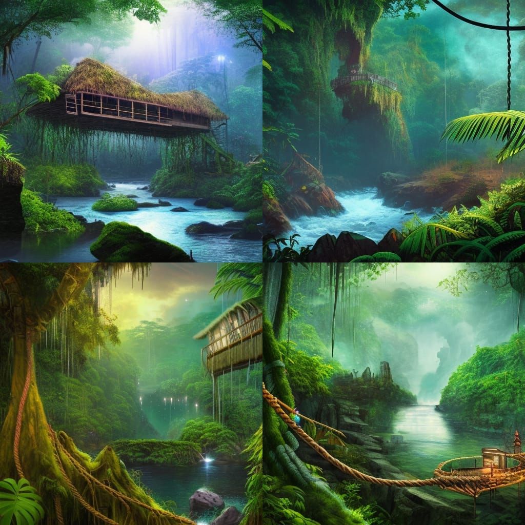Lush Amazonian Rainforest at Night: A Matte Painting