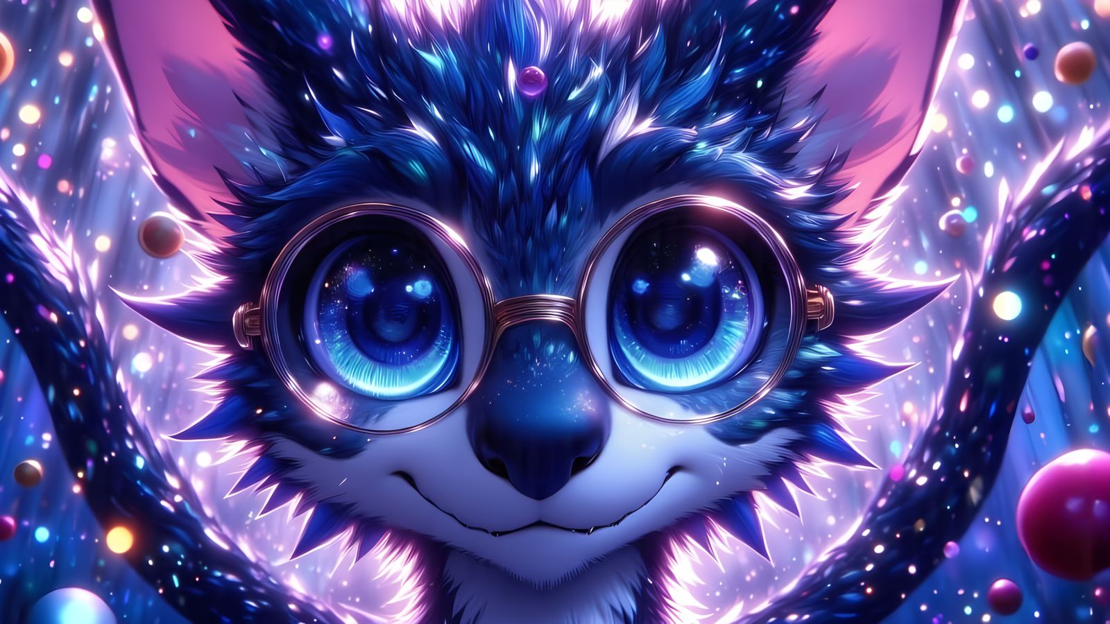 Gorgeous Blue Dragon with Glasses in a Dreamlike Fantasy Lan...