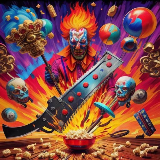 Surreal Circus Clowns Juggling Blades in Expressionist Style