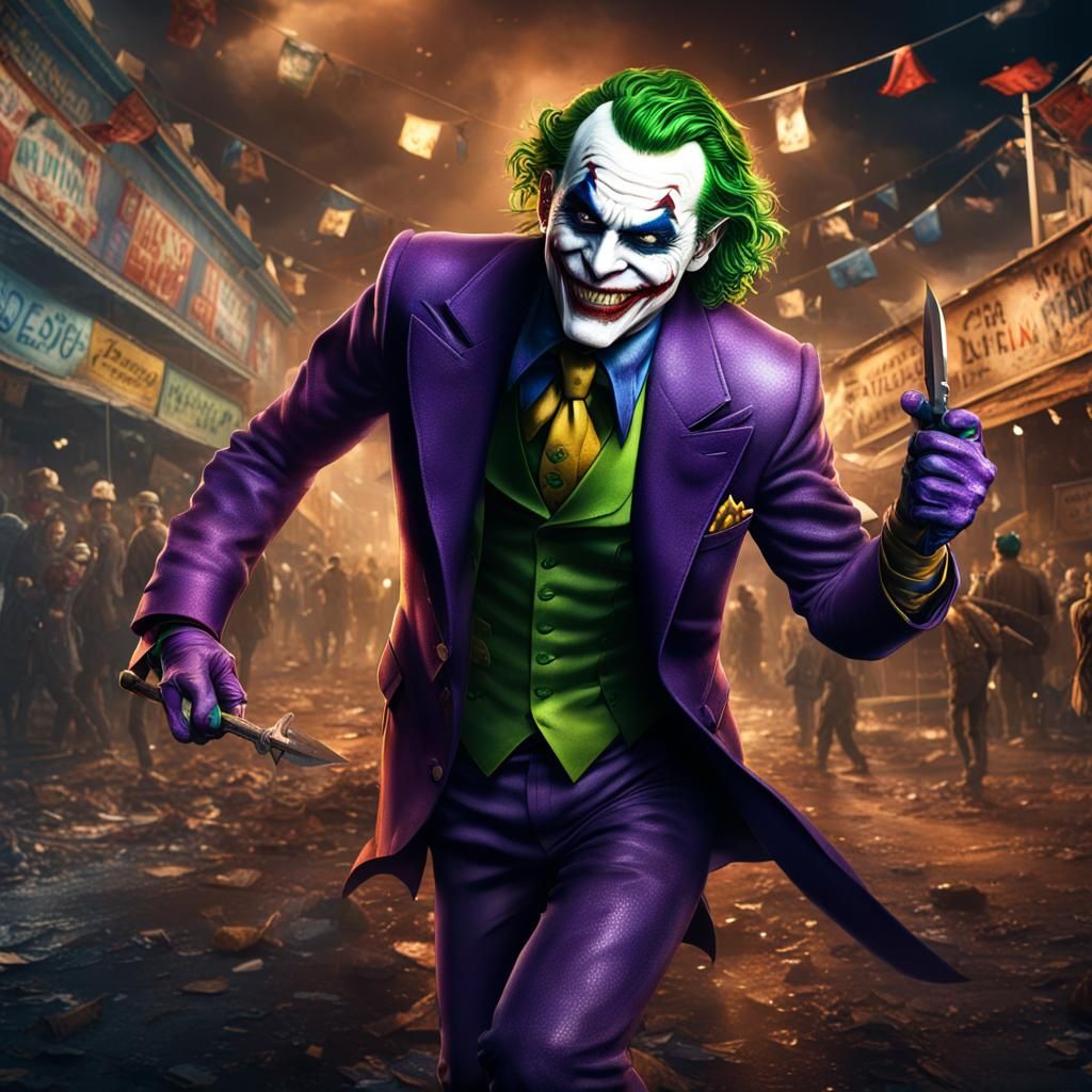 Joker Laughing Maniacally in Dark Carnival