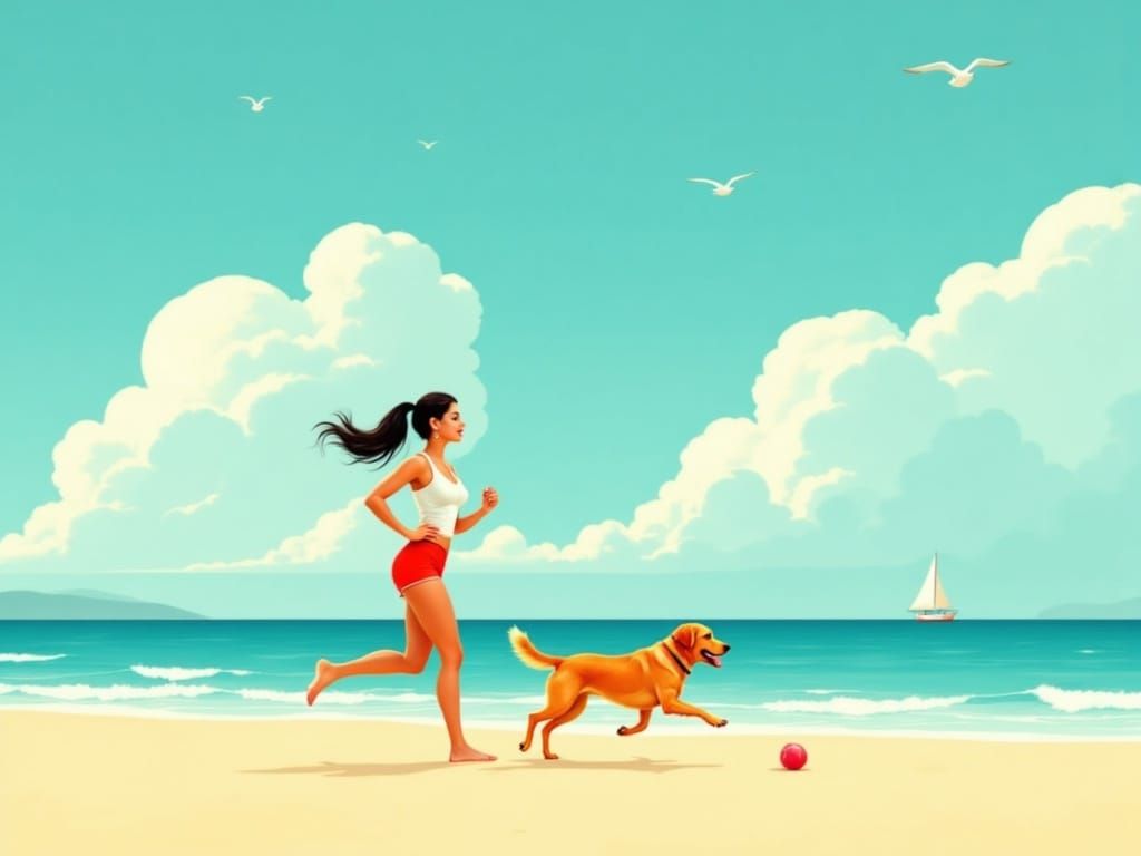 Serene Beachside Encounter in Minimalist Style