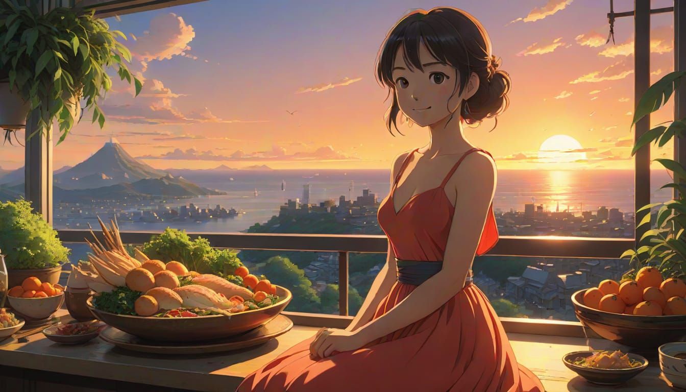 Enchanting Sunset Goddess in Radiant Red Gown