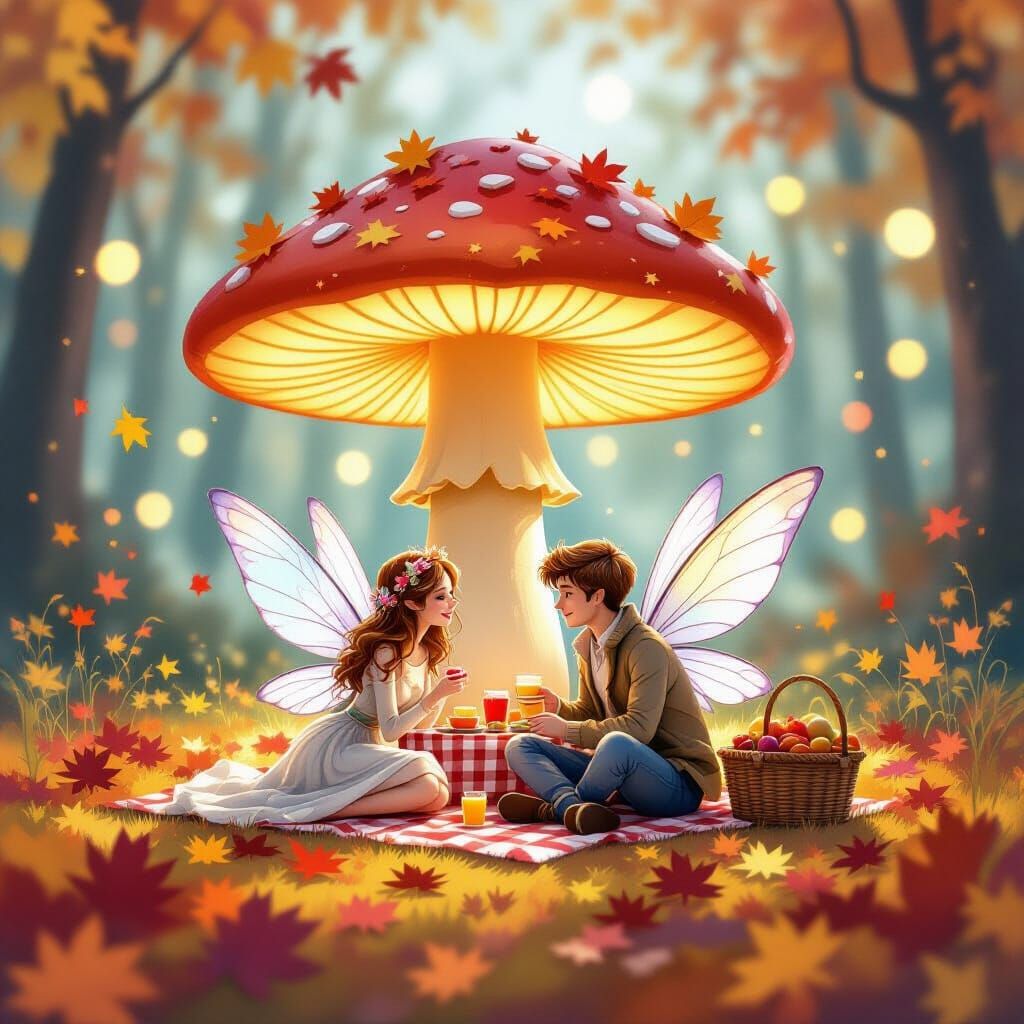 Enchanted Fairy Picnic in Dreamlike Watercolor Style