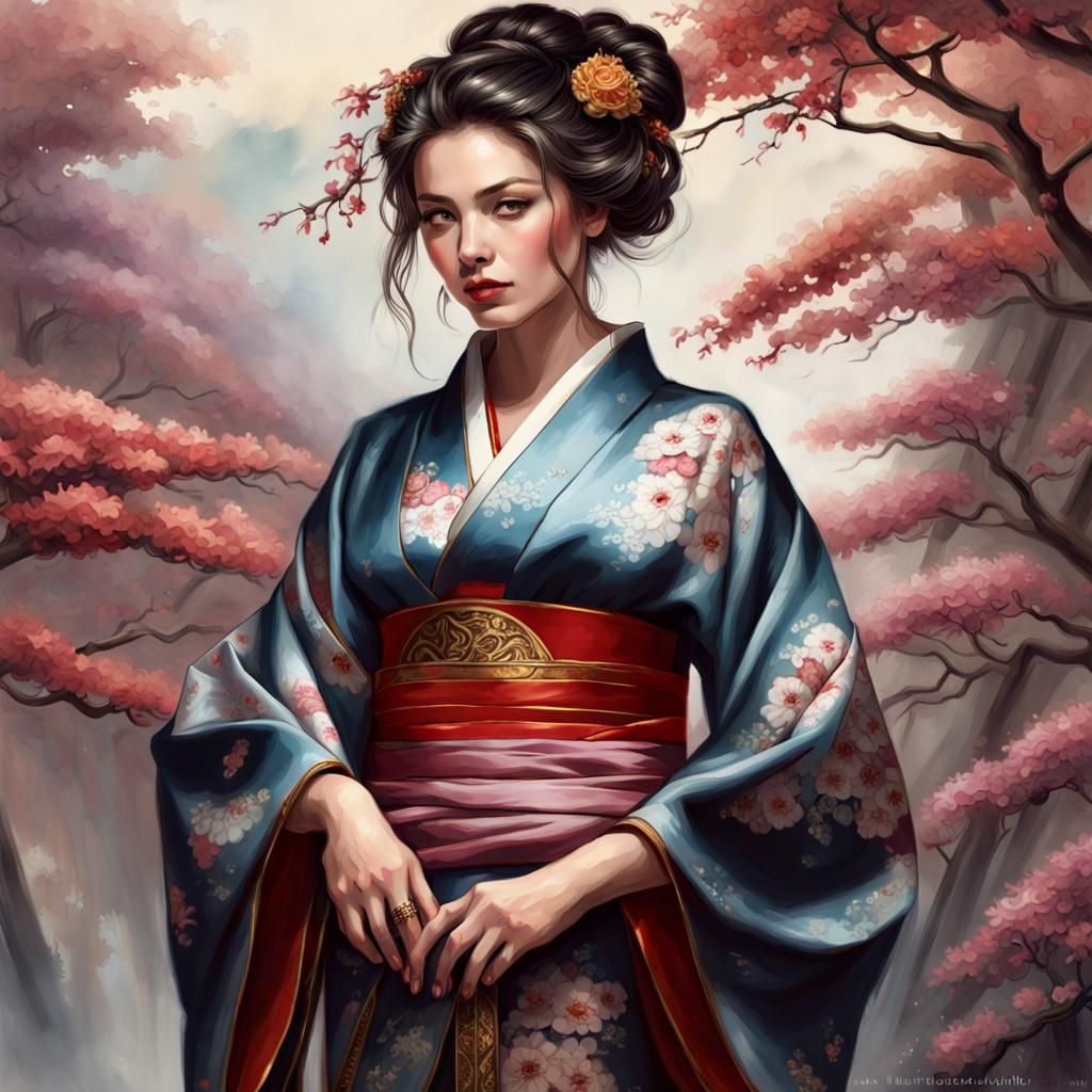 European Woman as Geisha in Fine Art Painting