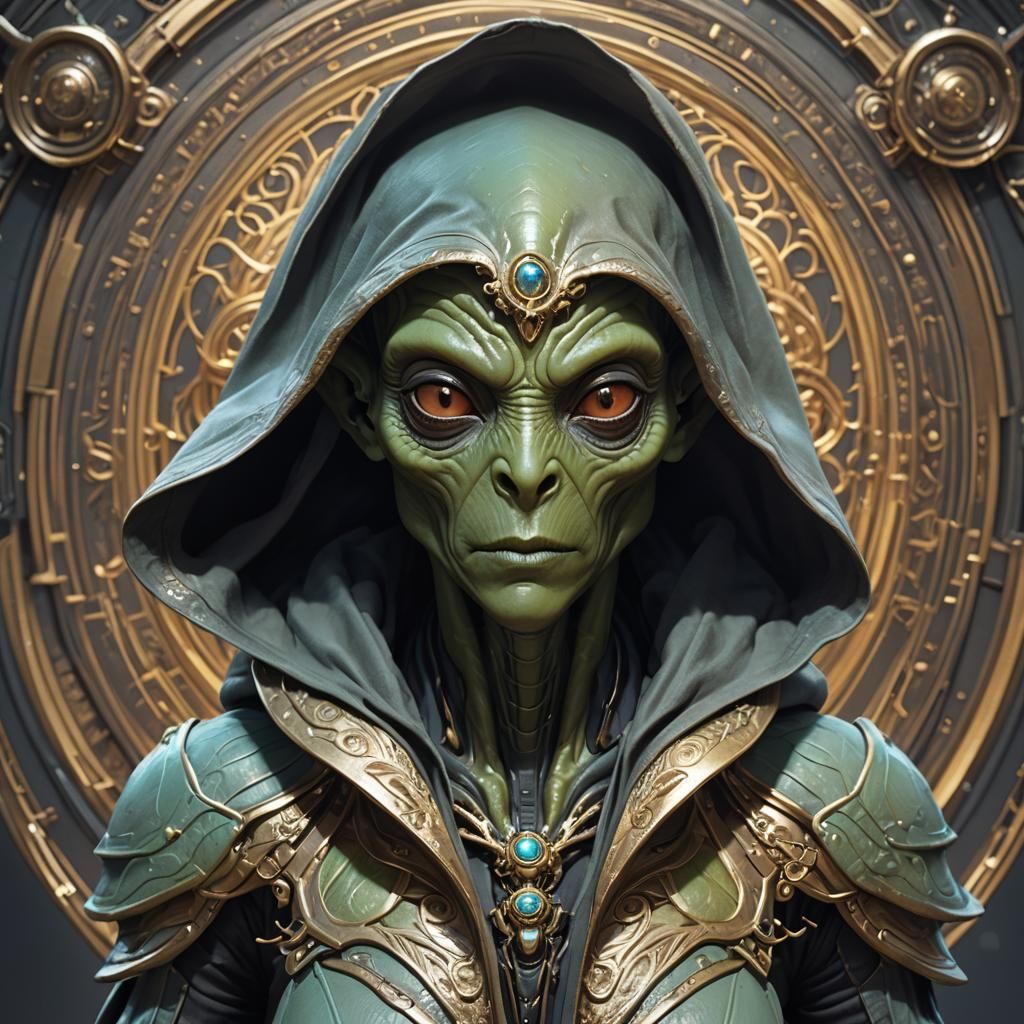 Hooded Alien Portrait in Digital Art Style
