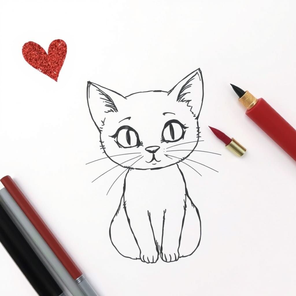 Curious Cat with Glittery Heart