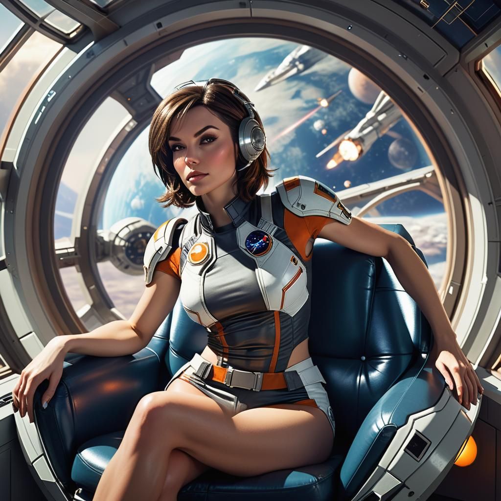 Sci-Fi Space Vixen Pilot in Armchair
