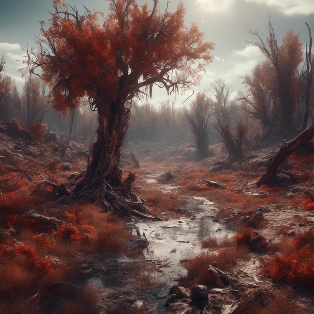 Macabre Drought Scene: A Detailed Matte Painting