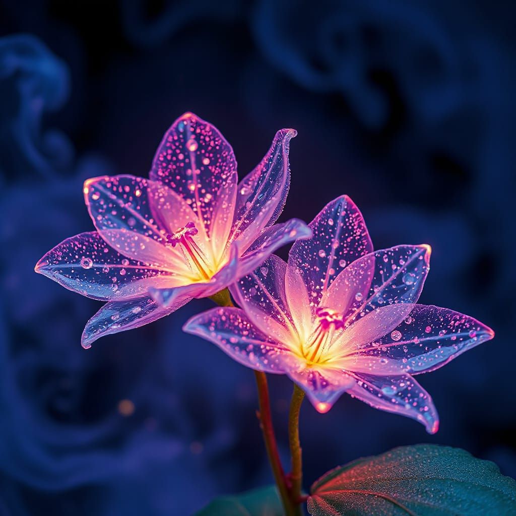Crystalline Flowers with Bioluminescent Glow