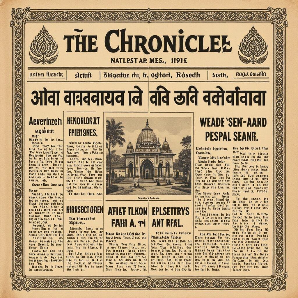 Vintage Indian Newspaper Layouts with Traditional Art