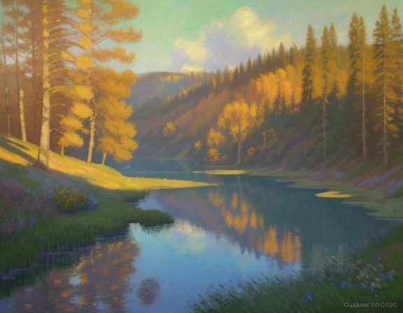 Impressionist Painting of Couple Overlooking Landscape