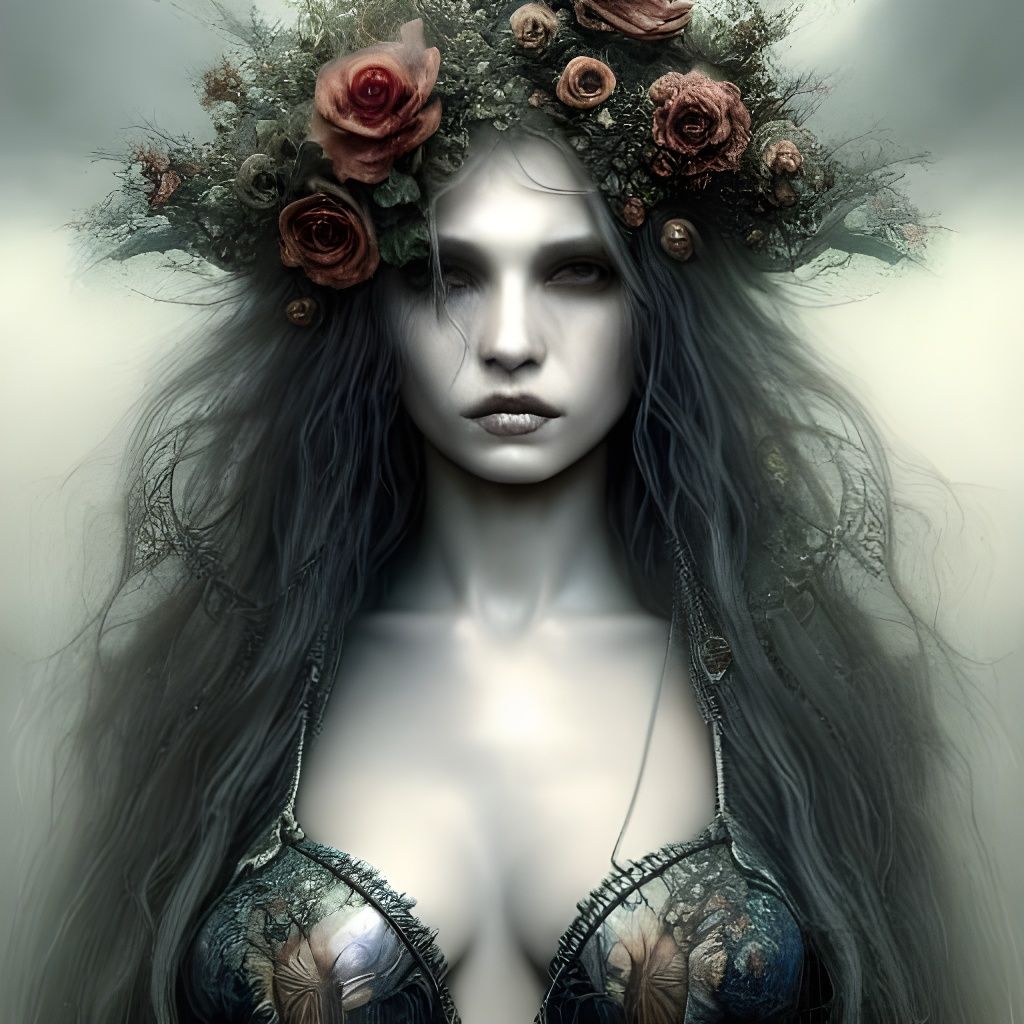 Ethereal English Witch in Flowing Scene