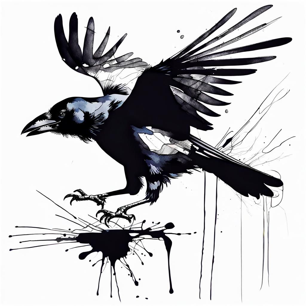 Abstract Crow in Flight: Minimalist Line Art