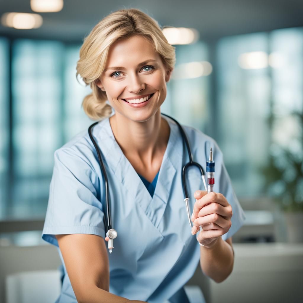 Smiling Nurse with Needle in Professional Photo